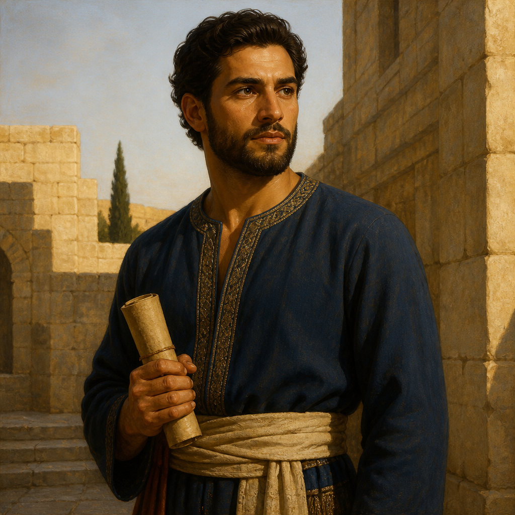 Oil-painting style portrait of Azrikam, Son of Neariah, Son of Neariah listed in the royal genealogy of Judah