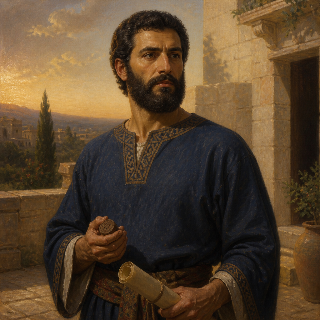 Oil-painting style portrait of Azrikam, Son of Azel, Firstborn son of Azel and descendant of King Saul