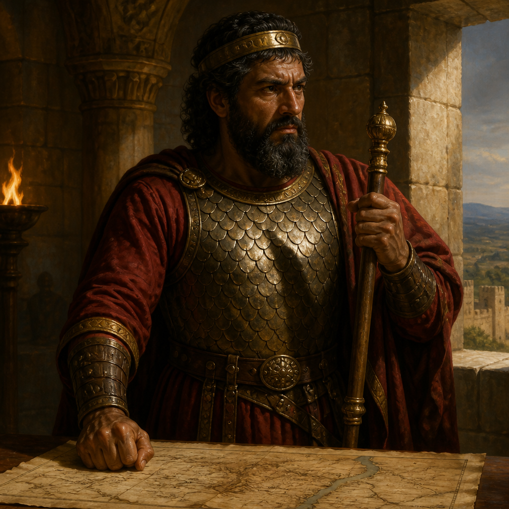 Oil-painting style portrait of Baasha, King of Israel who seized the throne from the house of Jeroboam