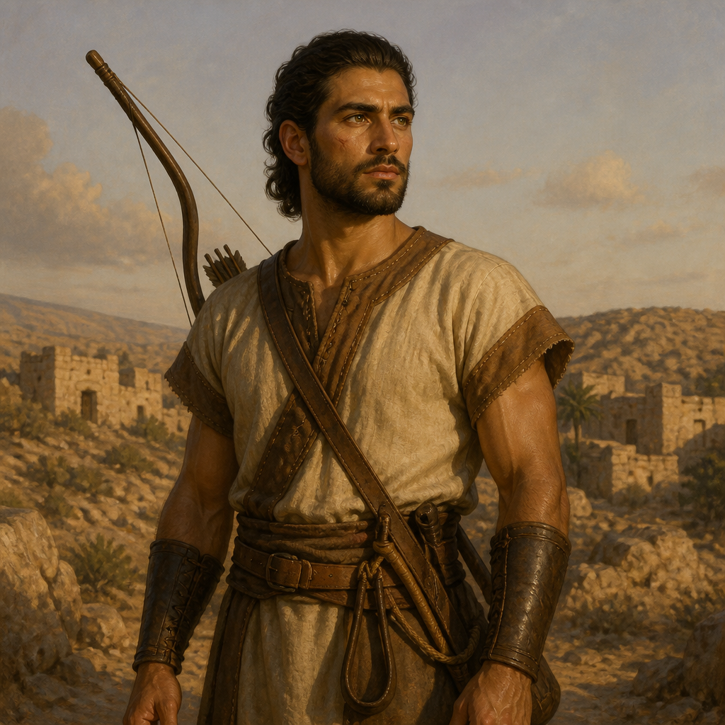 Oil-painting style portrait of Bealiah, Benjaminite warrior who joined David at Ziklag
