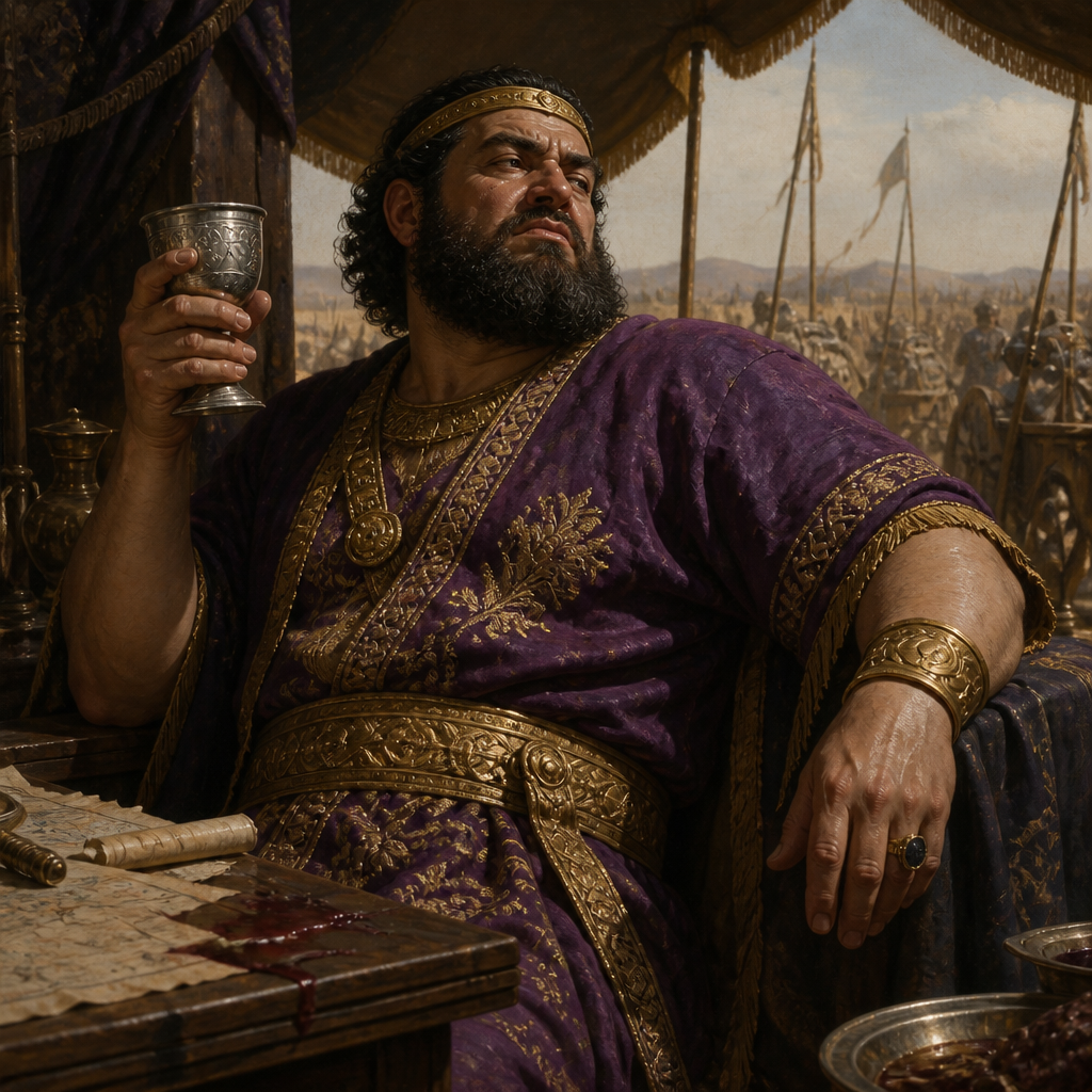 Oil-painting style portrait of Ben-hadad, Son of Tabrimmon, Aramean king who besieged Samaria and was defeated at Aphek