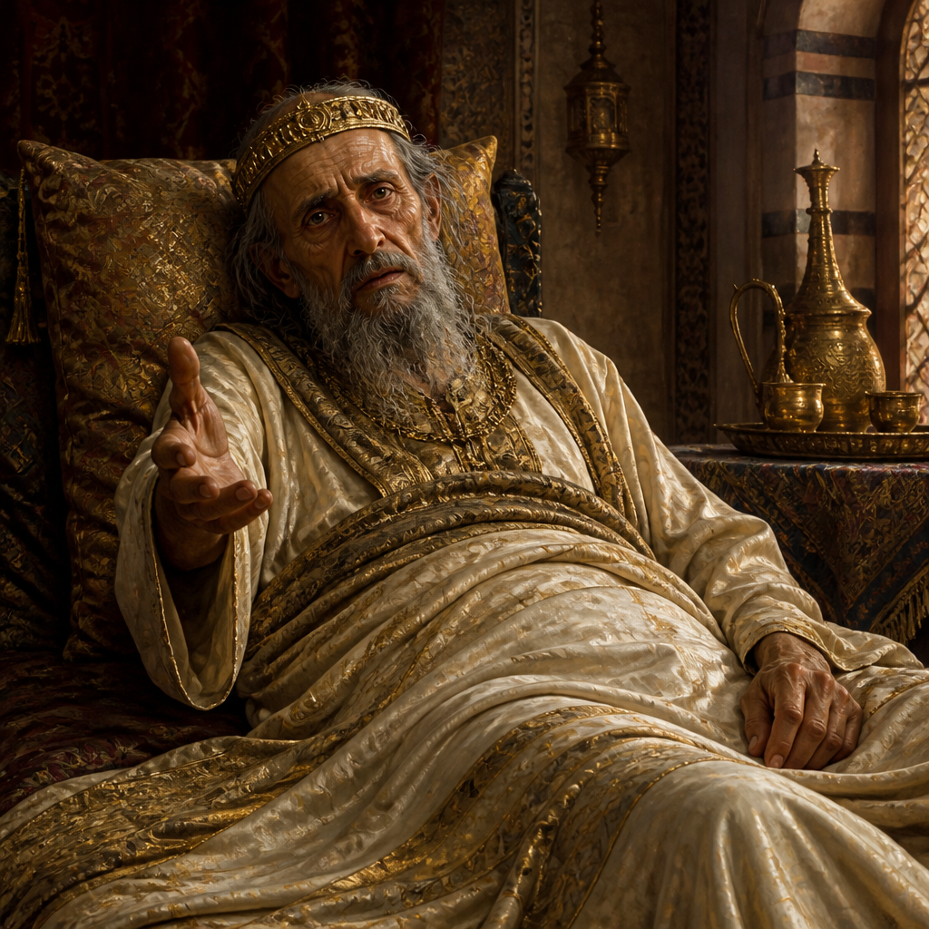Oil-painting style portrait of Ben-hadad, the Besieger of Samaria, King of Aram who besieged Samaria and sought Elisha's help during a terminal illness