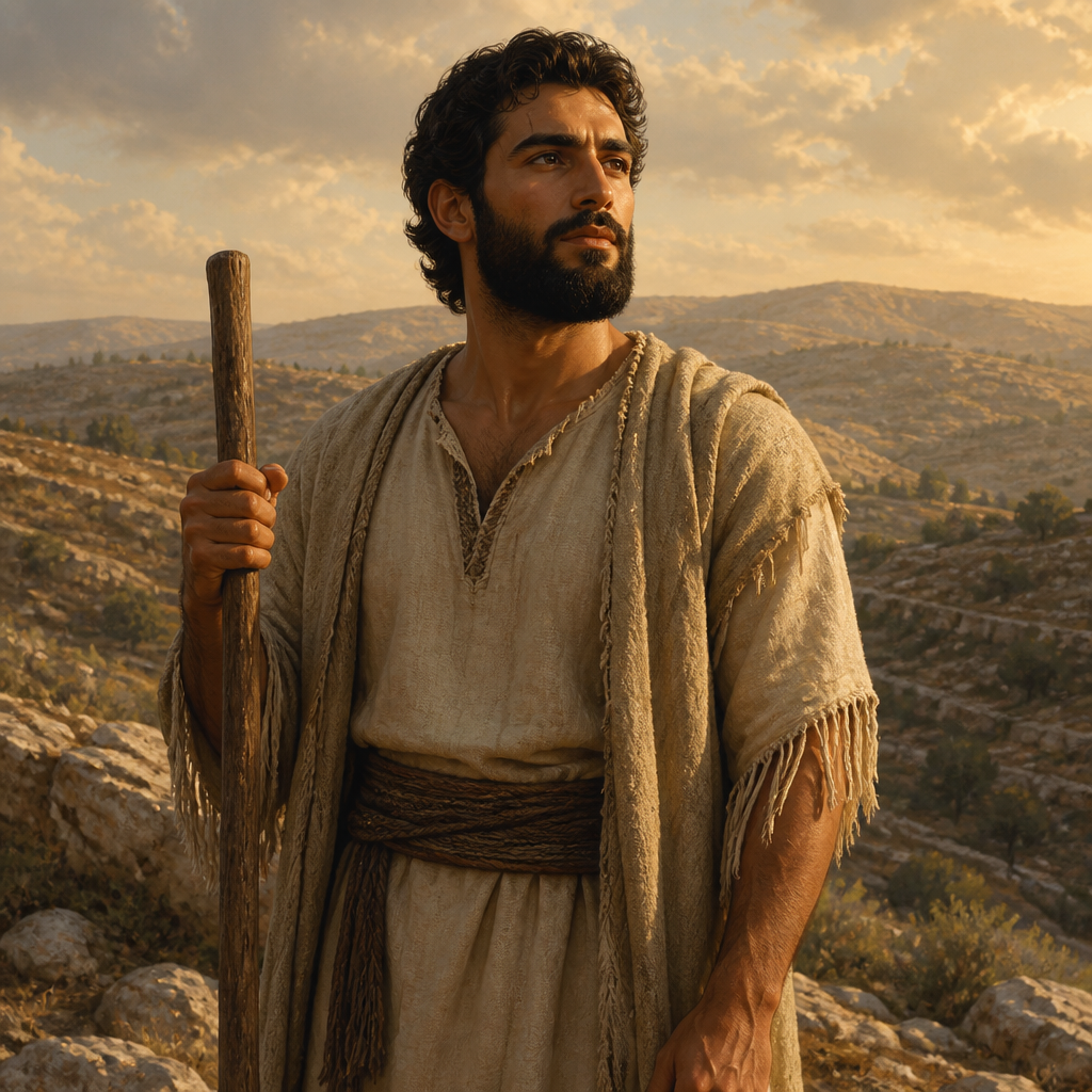 Oil-painting style portrait of Ben-zoheth, Descendant of Ishi within the tribe of Judah