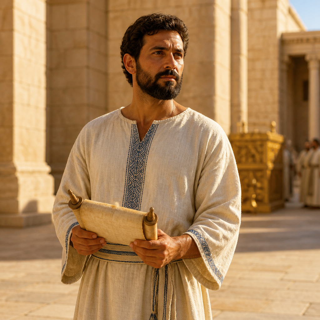 Oil-painting style portrait of Beno, Levite descendant of Merari through Jaaziah mentioned in the genealogical records of King David