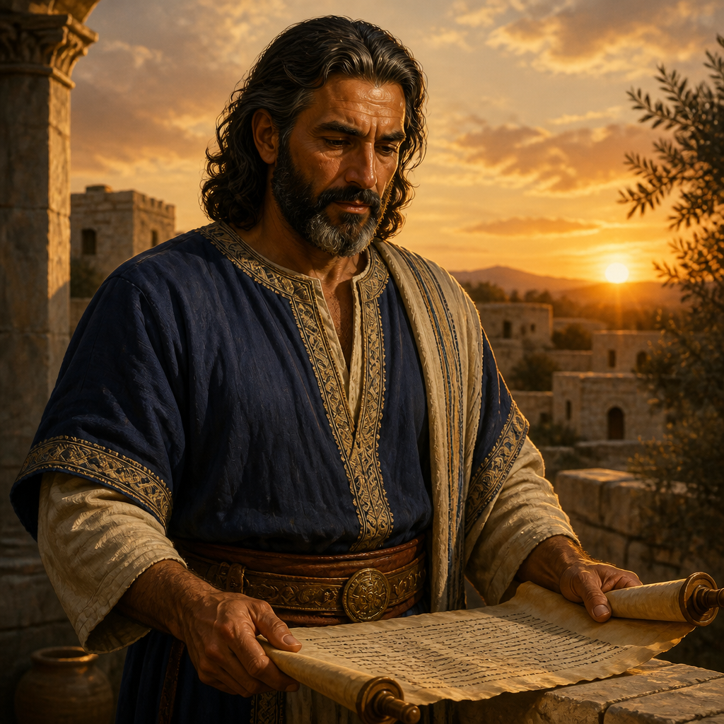 Oil-painting style portrait of Bilhan, Son of Jediael, Benjamite leader and father of seven sons who headed ancestral houses