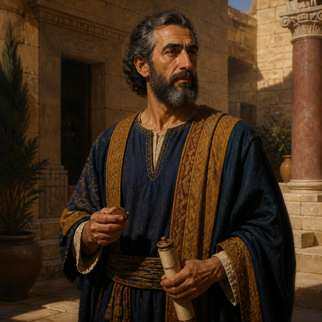 Oil-painting style portrait of Binea, Descendant of King Saul in the tribe of Benjamin