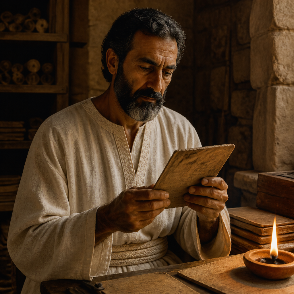 Oil-painting style portrait of Bukki, Levite of the Divided Monarchy, Levite priest in the direct line of Eleazar and ancestor of Ezra the Scribe