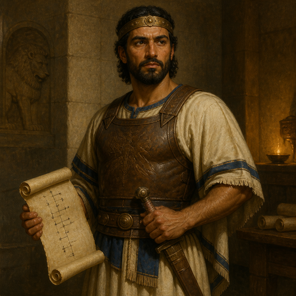 Oil-painting style portrait of Chenaanah, Great-Grandson of Benjamin, Benjamite leader and son of Bilhan listed in the genealogies of Chronicles