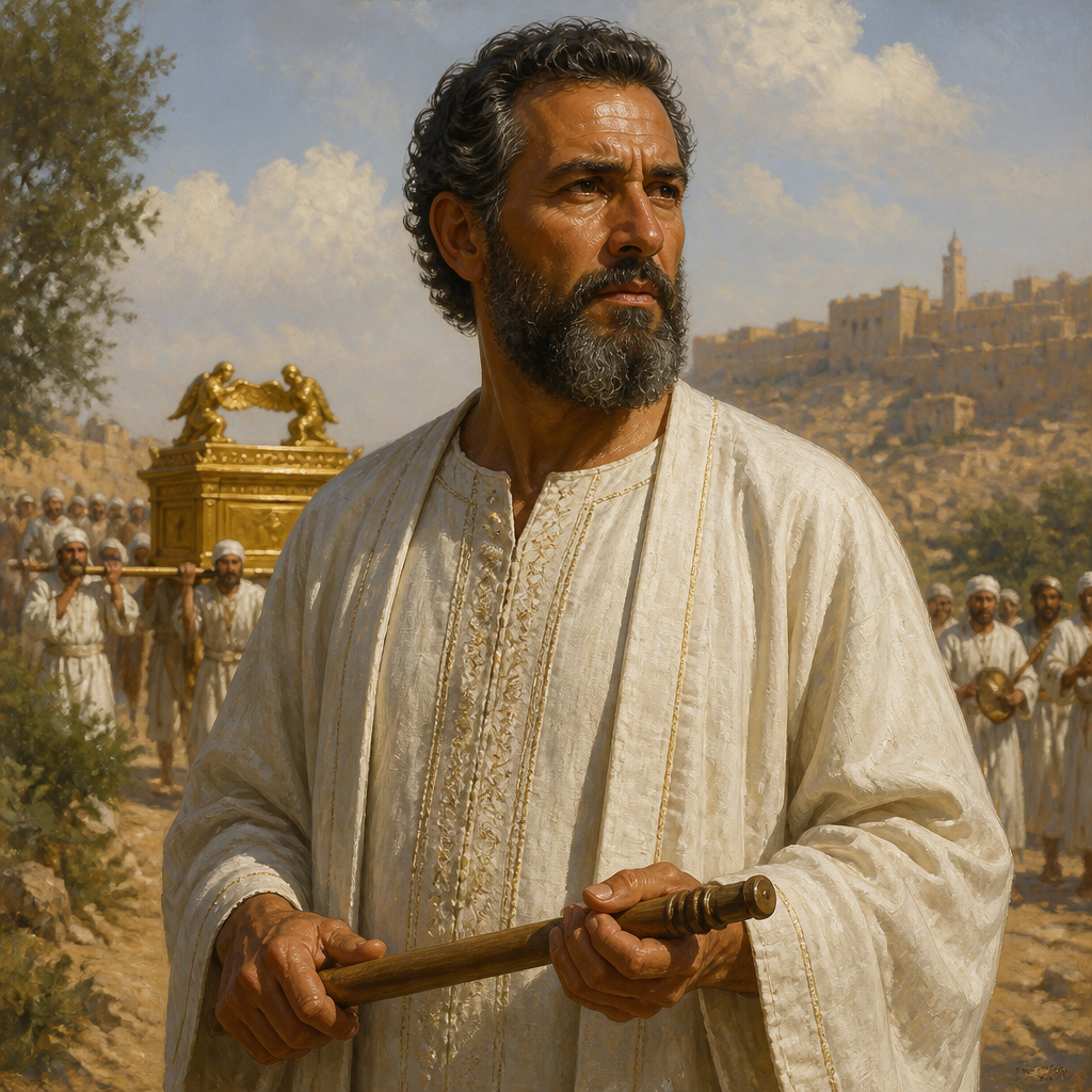 Oil-painting style portrait of Chenaniah, Levite music director who led the singing during the transport of the Ark to Jerusalem