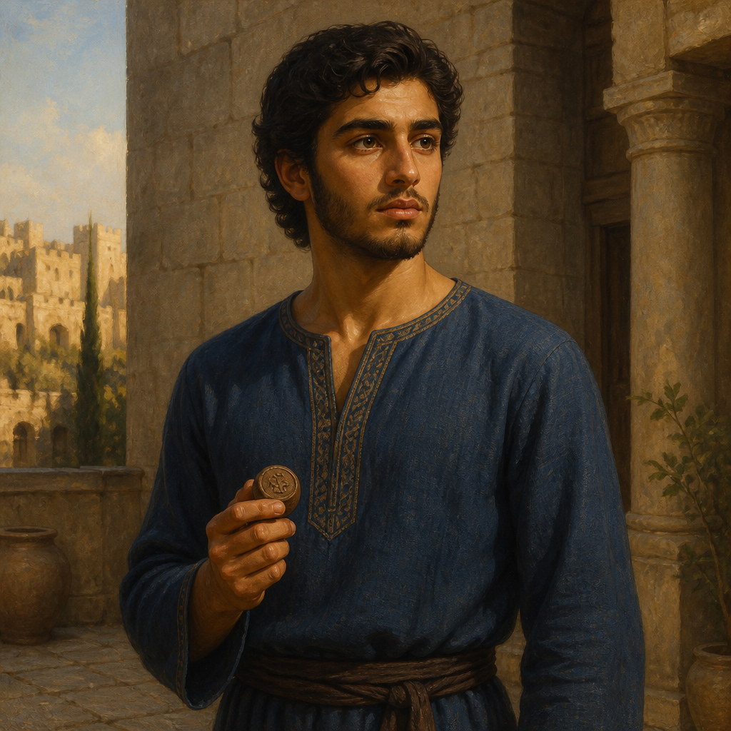 Oil-painting style portrait of Delaiah, Son of Elioenai, Son of Elioenai and descendant of the Davidic line in the tribe of Judah