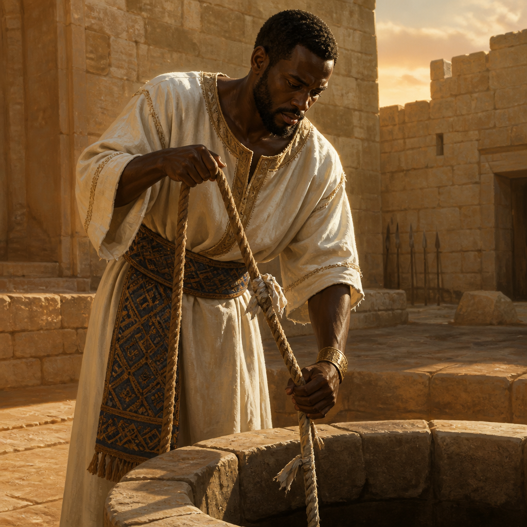Oil-painting style portrait of Ebed-melech, Cushite official who rescued the prophet Jeremiah from a muddy cistern