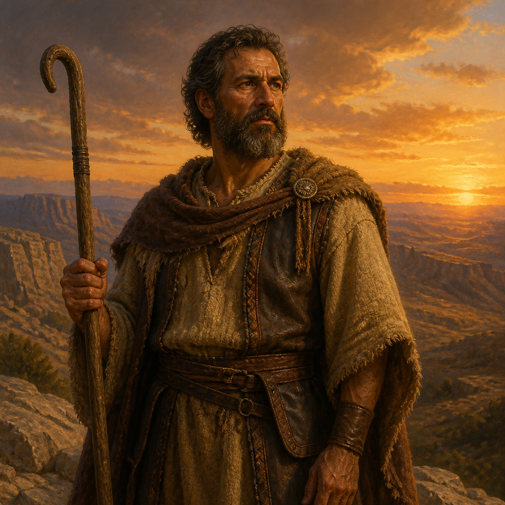 Oil-painting style portrait of Eber, Son of Abihail, Gadite family head mentioned in the genealogies of 1 Chronicles