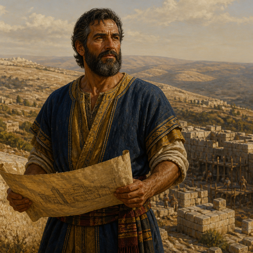 Oil-painting style portrait of Eber, Son of Elpaal, Son of Elpaal whose brothers built the towns of Ono and Lod