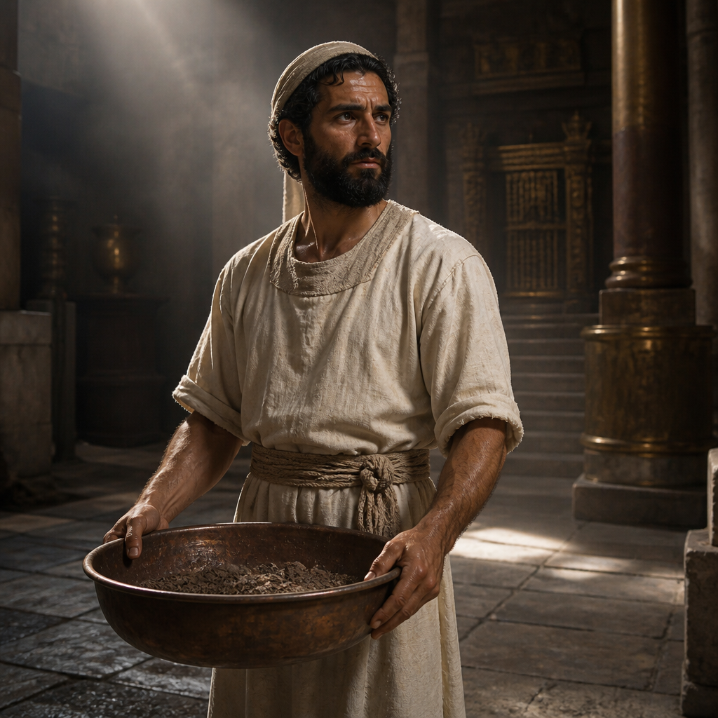 Oil-painting style portrait of Eden son of Joah, Levite of the Gershonite clan who assisted in cleansing the Temple under King Hezekiah