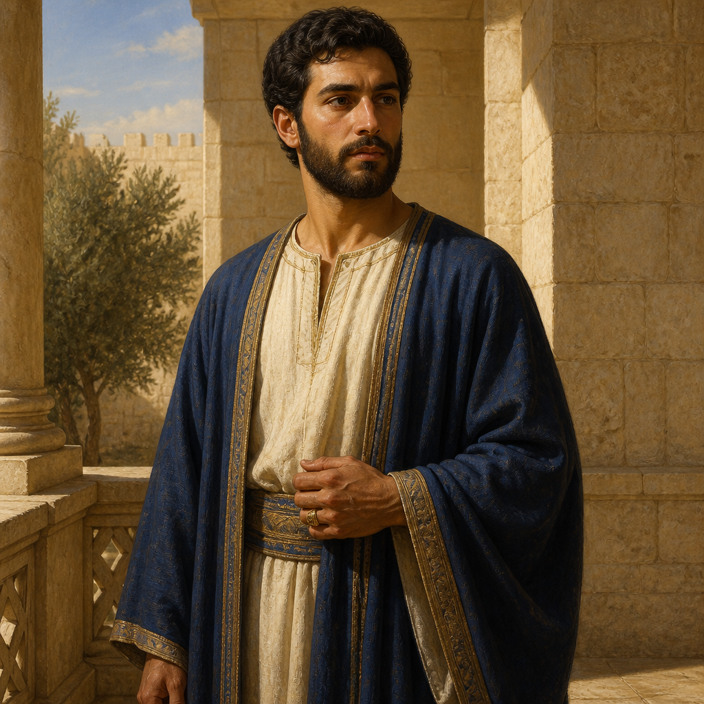 Oil-painting style portrait of Eliashib, Son of Elioenai, Son of Elioenai and member of the Davidic royal lineage