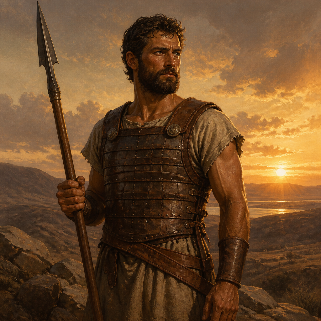 Oil-painting style portrait of Eliel the Mahavite, Warrior in King David's elite guard known as the Mighty Men