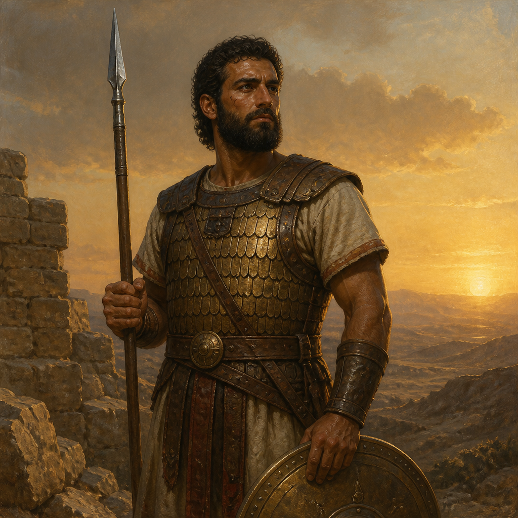 Oil-painting style portrait of Eliel, Warrior of David, Warrior listed among King David's elite mighty men