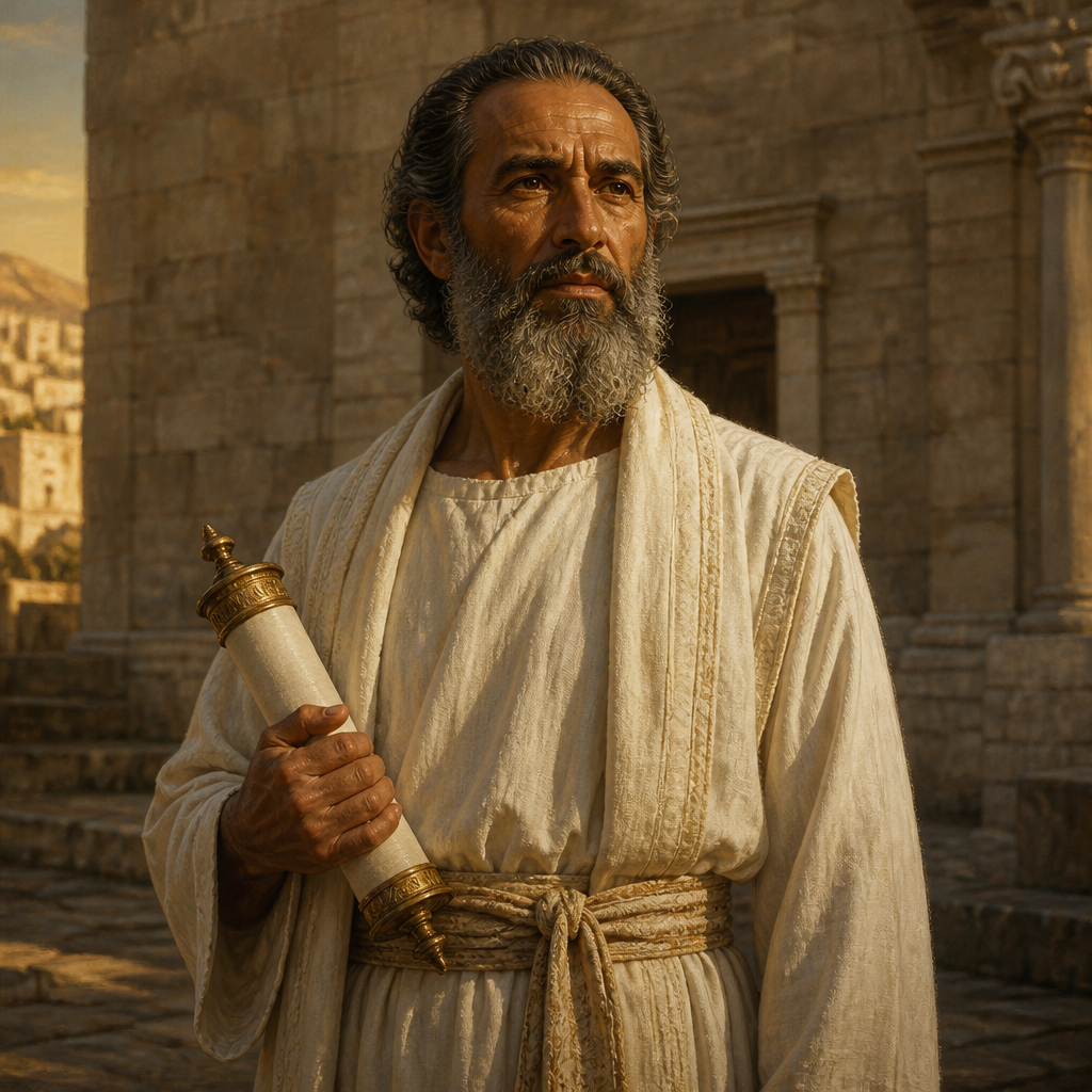 Oil-painting style portrait of Eliel, Chief of the Hebronites, Levite chief of the Hebronites who assisted King David in moving the Ark of the Covenant