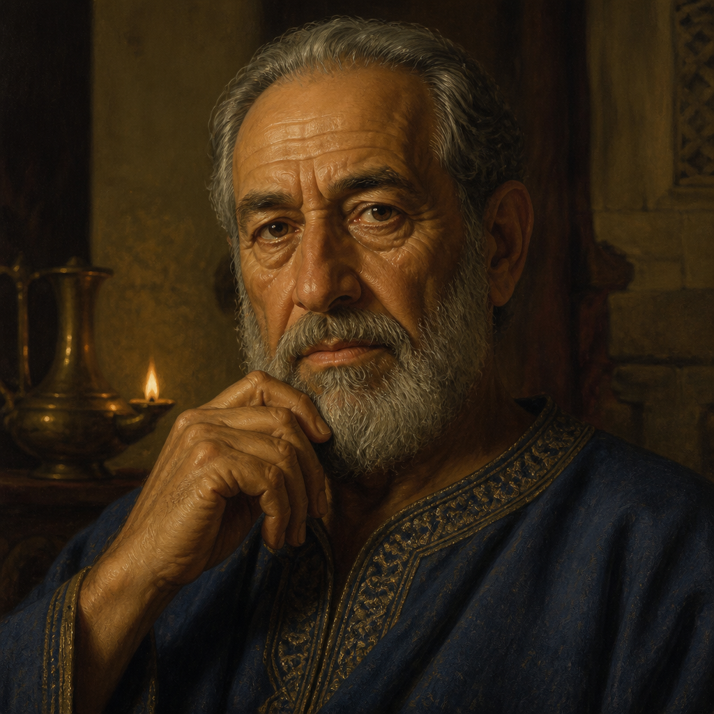 Oil-painting style portrait of Elnathan, Father of Nehushta, father of Nehushta and maternal grandfather of King Jehoiachin