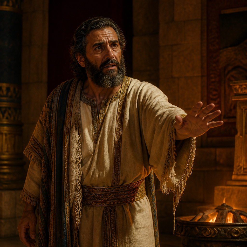 Oil-painting style portrait of Elnathan, son of Achbor, Official of King Jehoiakim who captured the prophet Uriah and later pleaded for the preservation of Jeremiah's scroll