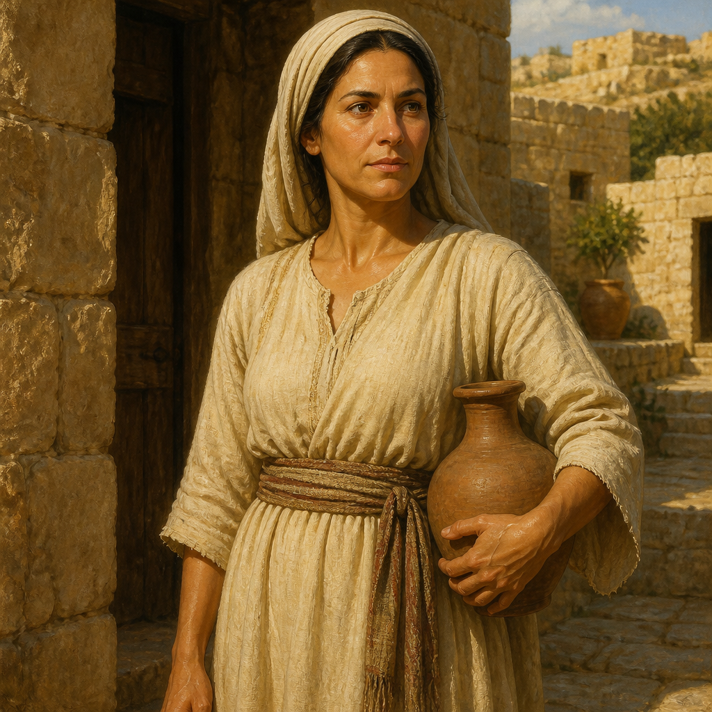 Oil-painting style portrait of Ephah, Concubine of Caleb, Concubine of Caleb who mothered Haran, Moza, and Gazez