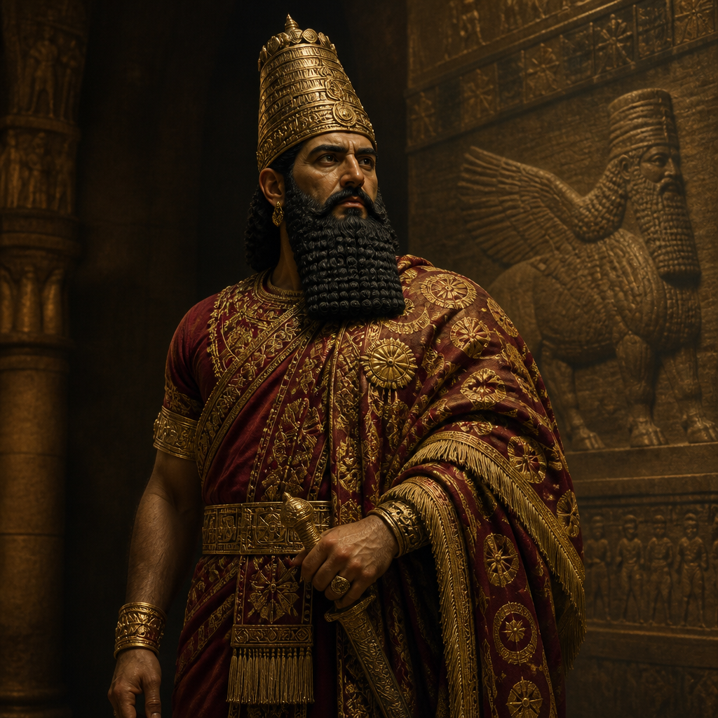 Oil-painting style portrait of Esarhaddon, King of Assyria who succeeded Sennacherib after his assassination