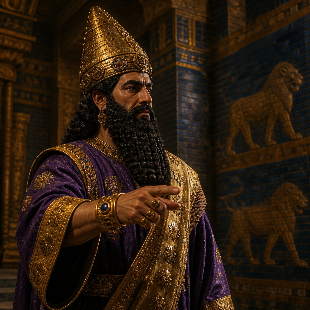 Oil-painting style portrait of Evil-merodach, King of Babylon who released Jehoiachin from prison