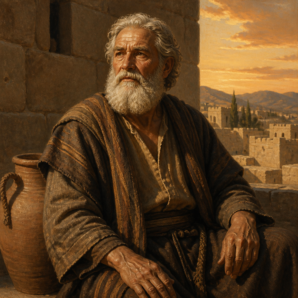 Oil-painting style portrait of Ezbai, father of Naarai, one of David's mighty men