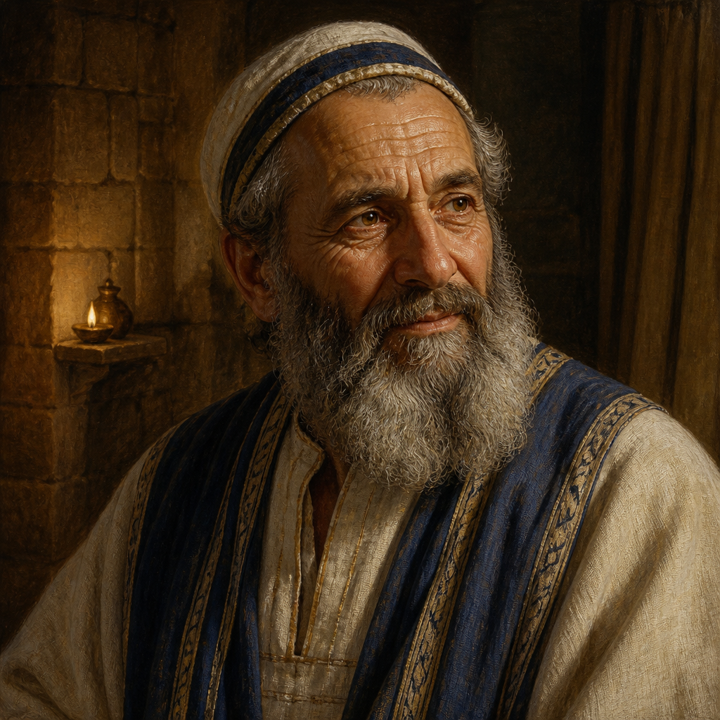 Oil-painting style portrait of Father of Conaniah, Levite father of the chief temple officers under King Hezekiah