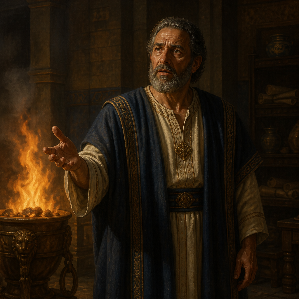 Oil-painting style portrait of Gemariah, Son of Shaphan, Official who pleaded with King Jehoiakim not to burn Jeremiah's scroll