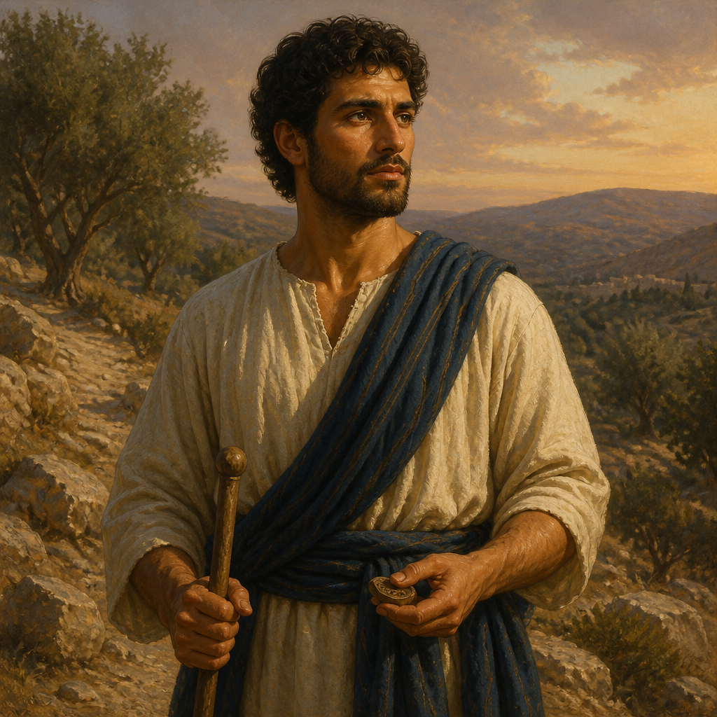 Oil-painting style portrait of Haahashtari, Son of Ashhur and Naarah within the tribe of Judah
