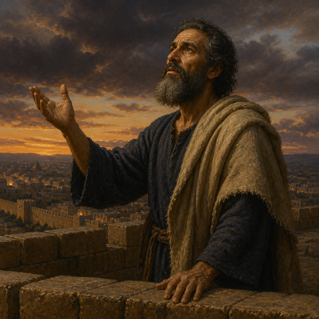 Oil-painting style portrait of Habakkuk, Prophet who questioned divine justice before the Babylonian exile