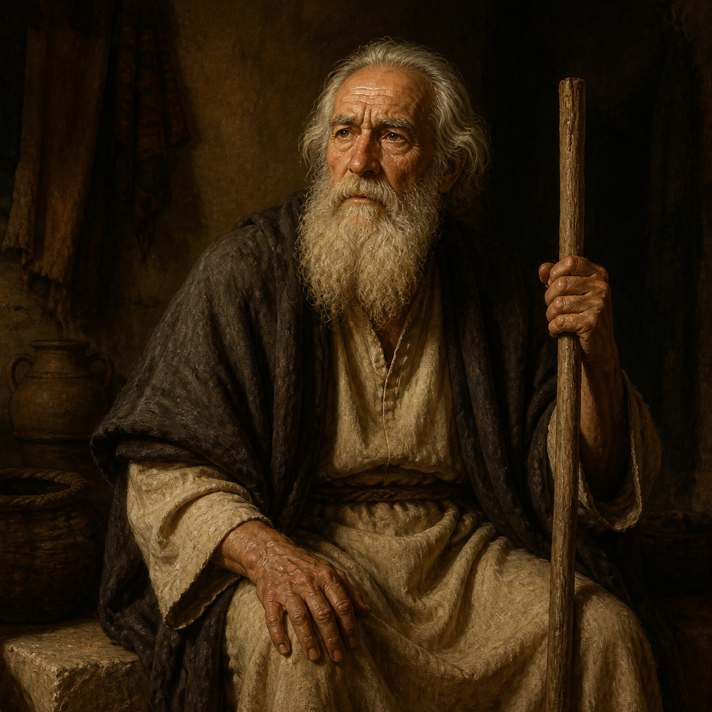 Oil-painting style portrait of Habazziniah, Patriarch of the Rechabite family mentioned in the book of Jeremiah