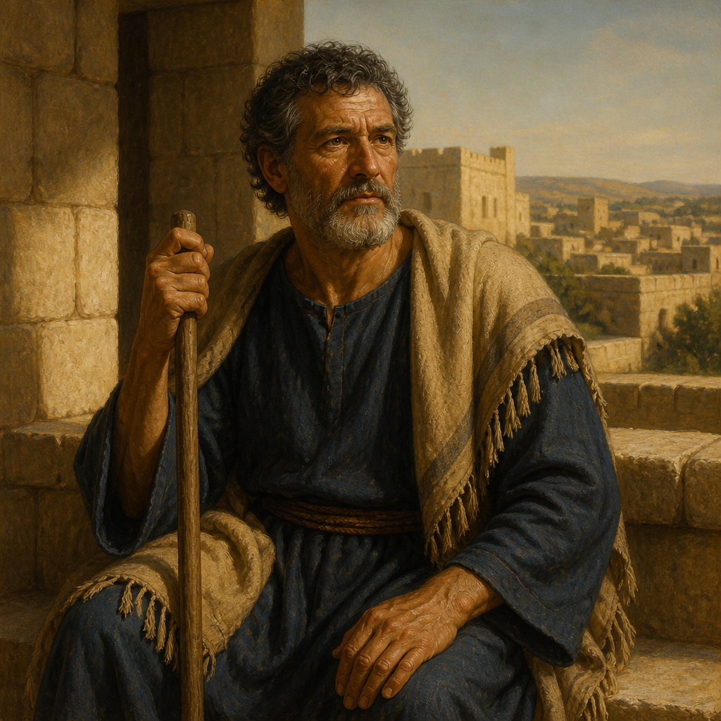 Oil-painting style portrait of Hadlai, father of Amasa the Ephraimite leader