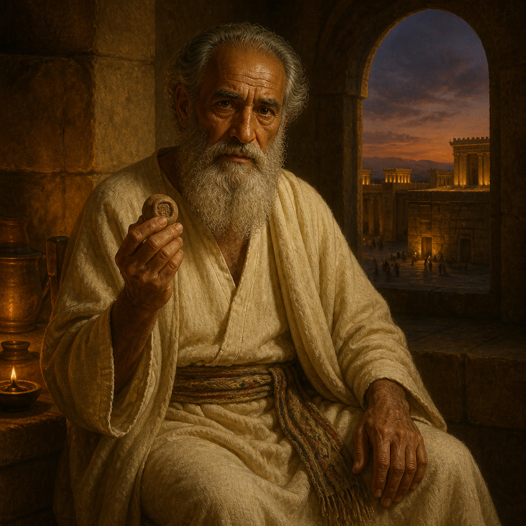 Oil-painting style portrait of Hanan, son of Igdaliah, Man of God whose sons held a prominent chamber in the Temple during the time of Jeremiah