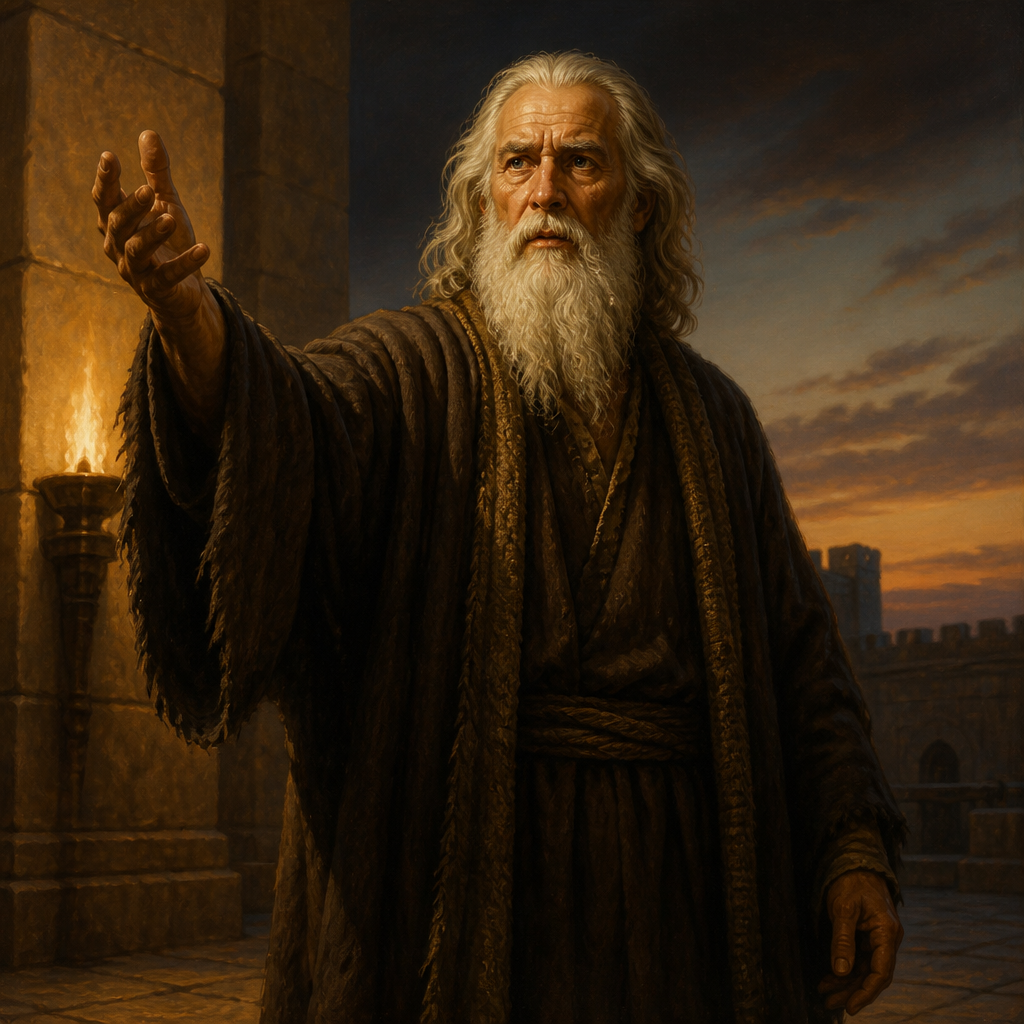 Oil-painting style portrait of Hanani, Seer of the Divided Monarchy, Prophet who rebuked King Asa for his alliance with Aram