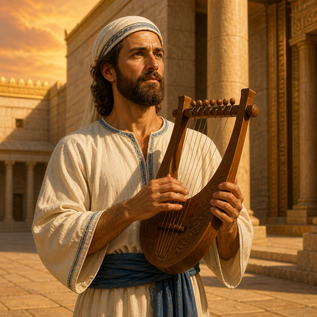 Oil-painting style portrait of Hananiah, Levite Musician of the Divided Monarchy, Levite musician who led the sixteenth division of temple singers during the reign of David