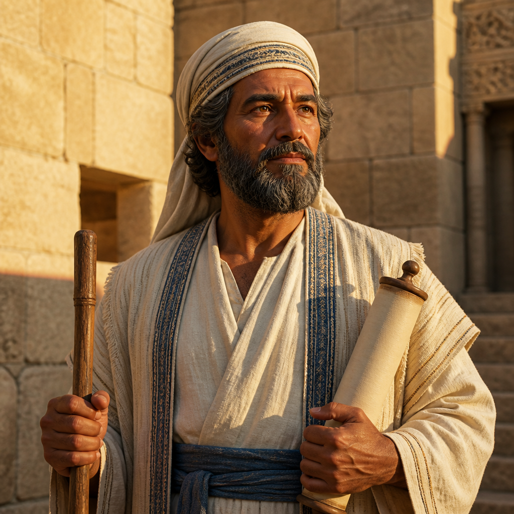 Oil-painting style portrait of Hashabiah, Son of Kemuel, Levite official who served as the tribal chief under King David