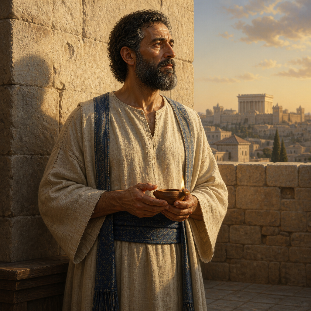 Oil-painting style portrait of Hashabiah, Levite of the Divided Monarchy, Levite ancestor of the temple singers during the Divided Monarchy