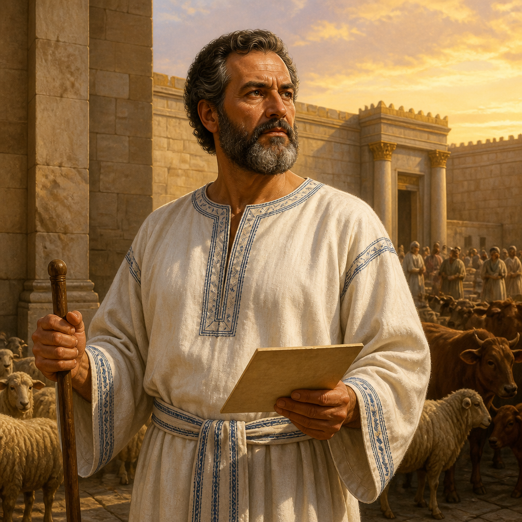 Oil-painting style portrait of Hashabiah, Officer of the Levites, Levite officer who donated livestock for King Josiah’s Passover