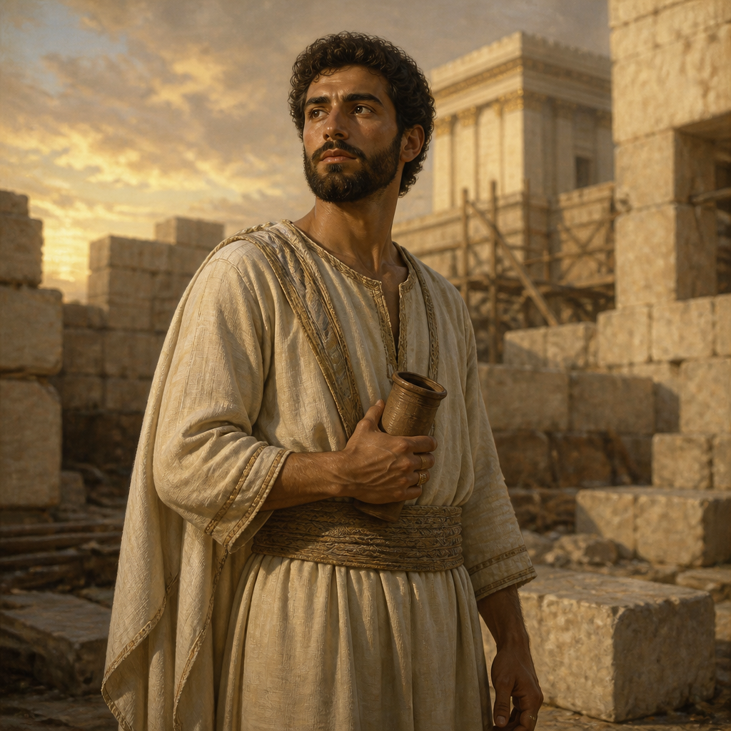 Oil-painting style portrait of Hashubah, Son of Zerubbabel and descendant of the Davidic royal line