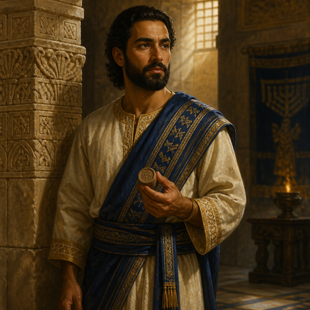 Oil-painting style portrait of Hattush, Descendant of David, Descendant of King David listed in the chronicles of the Tribe of Judah