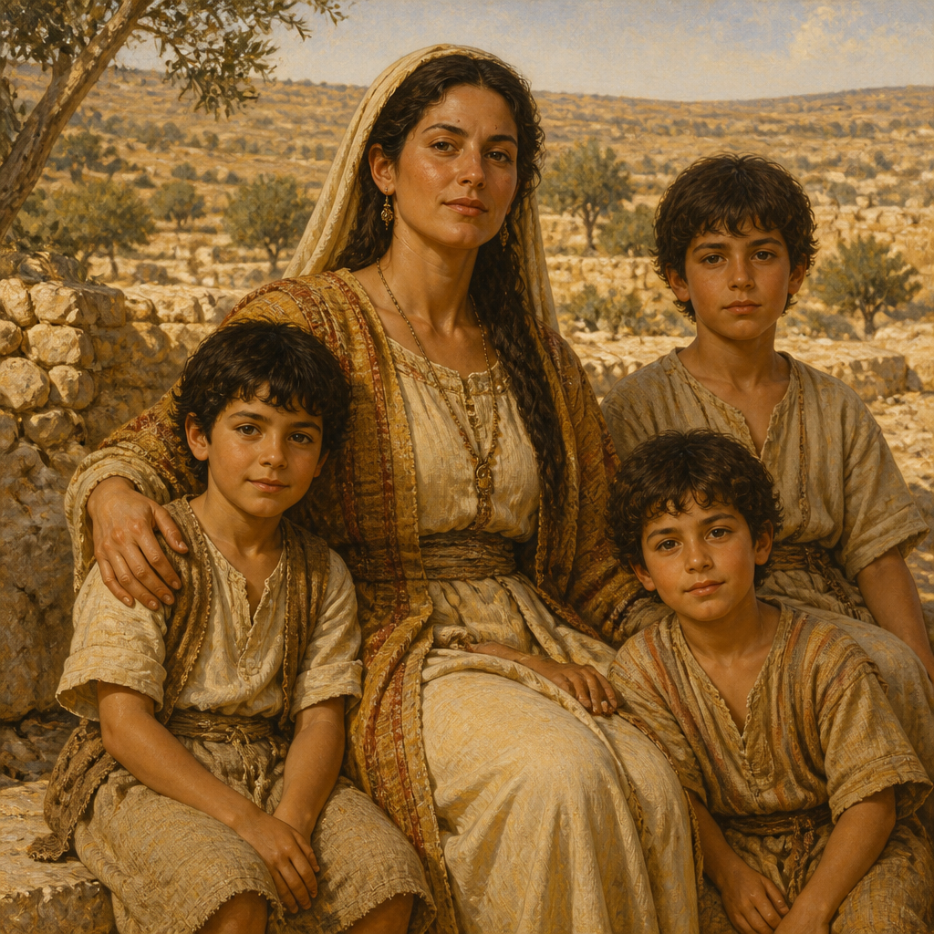 Oil-painting style portrait of Helah, Wife of Ashhur and mother of the clans of Zereth, Zohar, and Ethnan