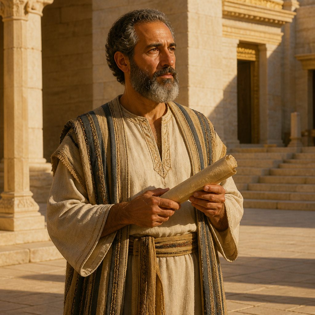 Oil-painting style portrait of Hilkiah, Son of Amzi, Levite of the Merarite clan and ancestor of Ethan the singer