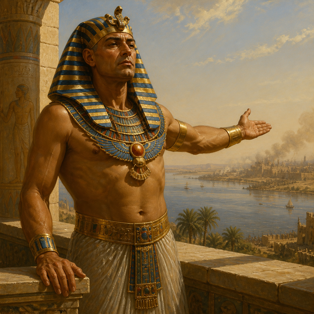 Oil-painting style portrait of Hophra, Pharaoh who failed to defend Jerusalem against Babylon