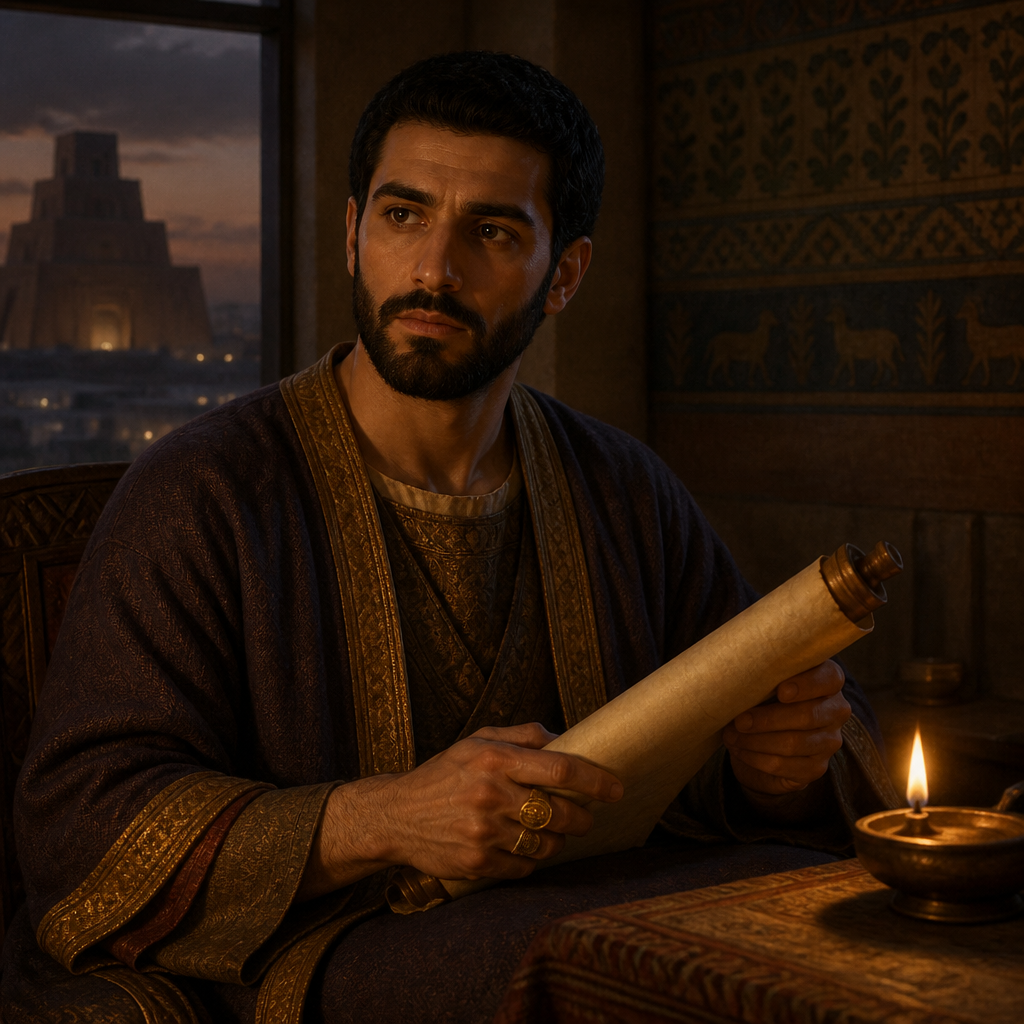 Oil-painting style portrait of Hoshama, Prince of the house of David and son of Shealtiel listed in the royal genealogy