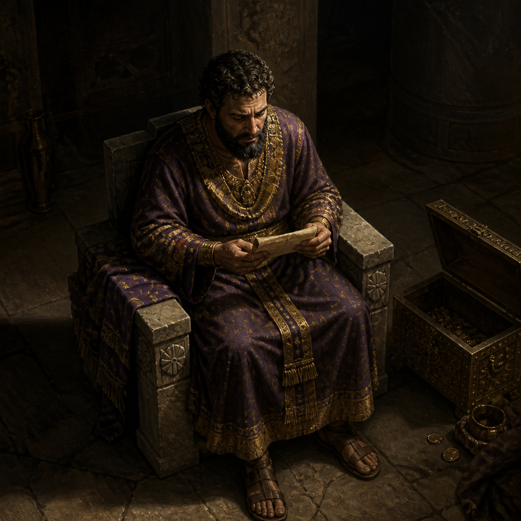 Oil-painting style portrait of Hoshea, son of Elah, King of Israel who presided over the fall of Samaria and the Assyrian exile