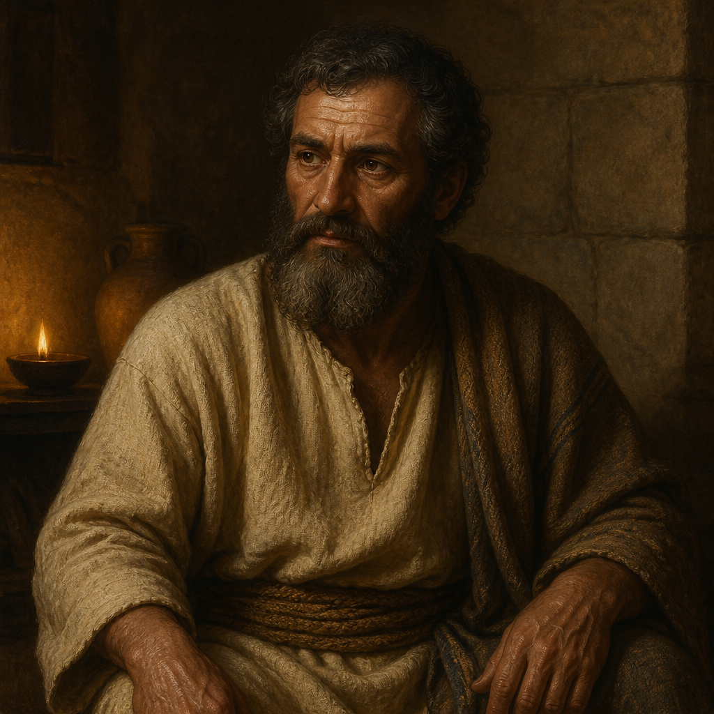 Oil-painting style portrait of Husband of Shimeath, father of Jozacar who killed King Joash