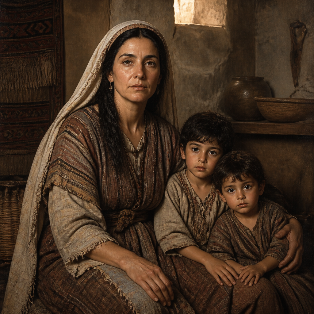 Oil-painting style portrait of Hushim, Wife of Shaharaim, wife of Shaharaim and mother of Abitub and Elpaal in the Benjamite genealogy
