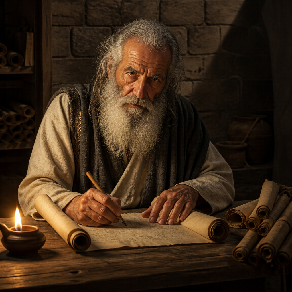 Oil-painting style portrait of Iddo the Seer, Prophet and seer who wrote historical records and visions during the early Divided Monarchy